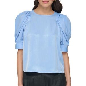 DKNY Light Blue Satin Puff Sleeve Blouse